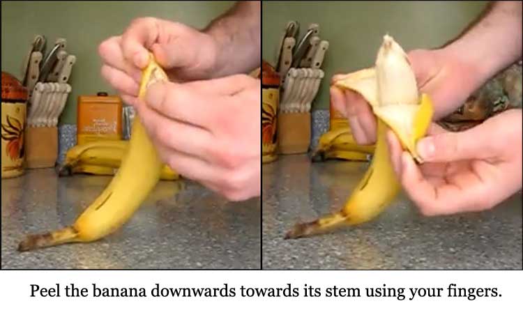 Step 2 of peeling banana