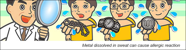 Metal dissolved in sweat can cause allergic reaction